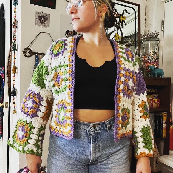 Purple haze sweater! Handmade acrylic jacket by myself? Size small medium! - Picture 3 of 4